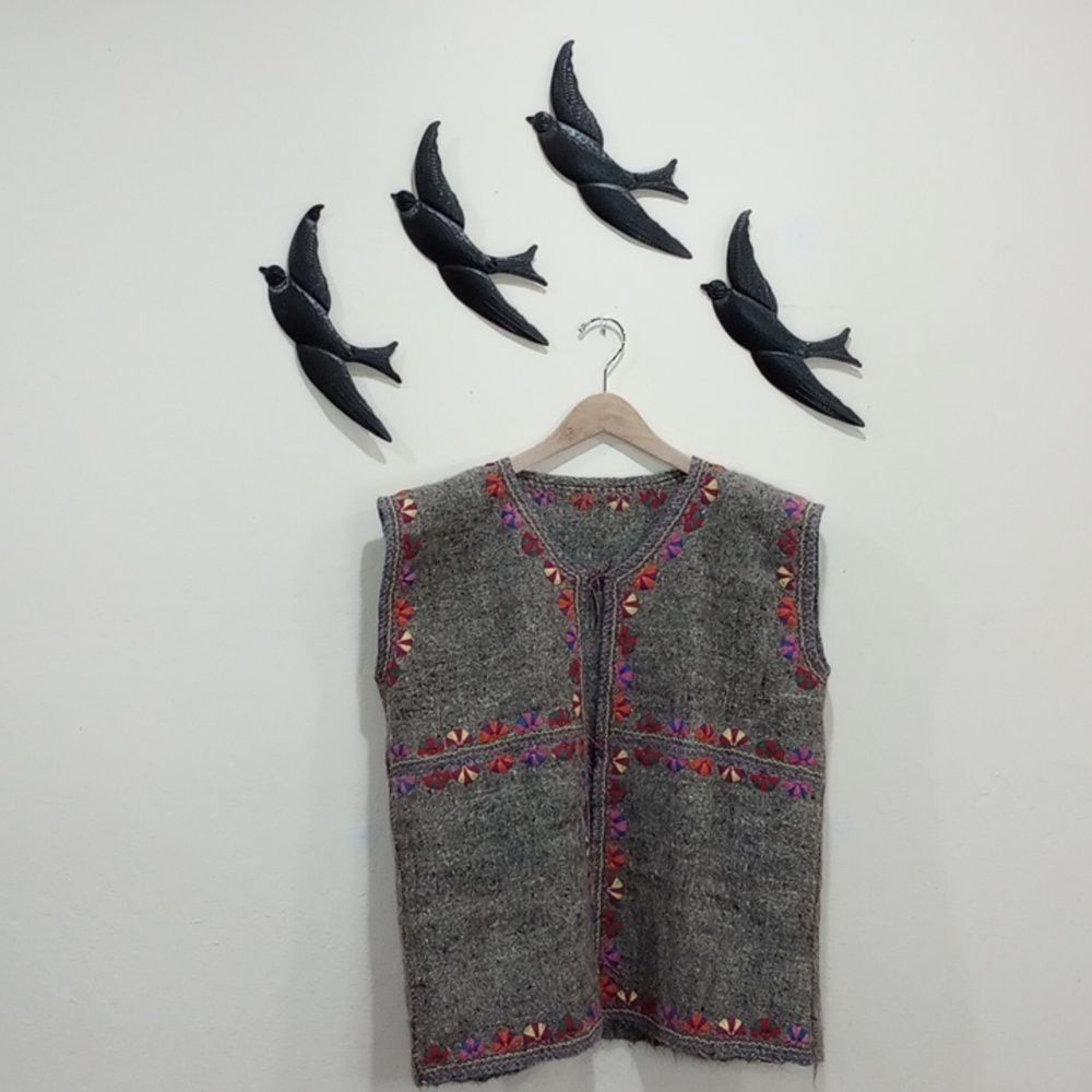 Vintage Hand Made Mayan Felted Wool Boho Embroidered Vest - One Size - Unisex